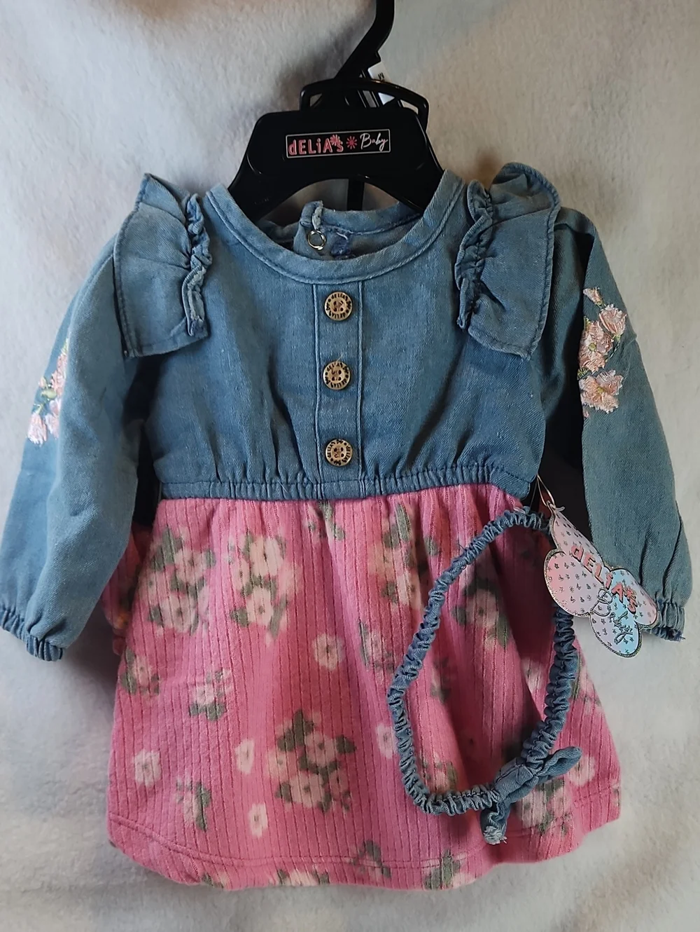 dELiA*s Girls Baby Blue Denim Top & Headband With Floral Skirt And Bottom.
